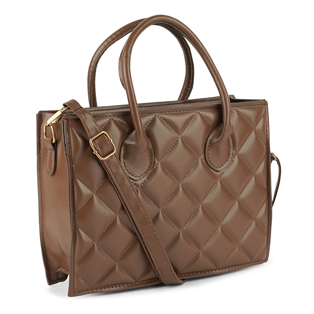 quilted structure hand bag#color_brown