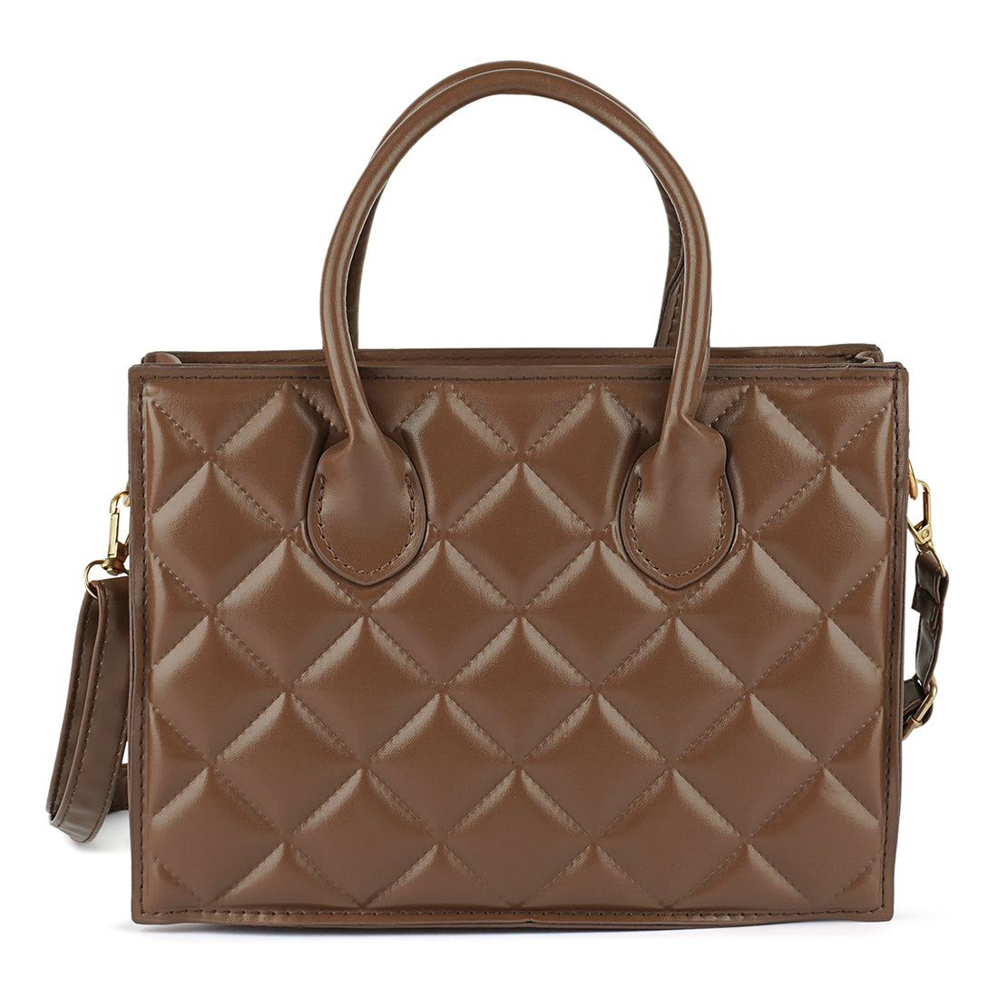 quilted structure hand bag#color_brown
