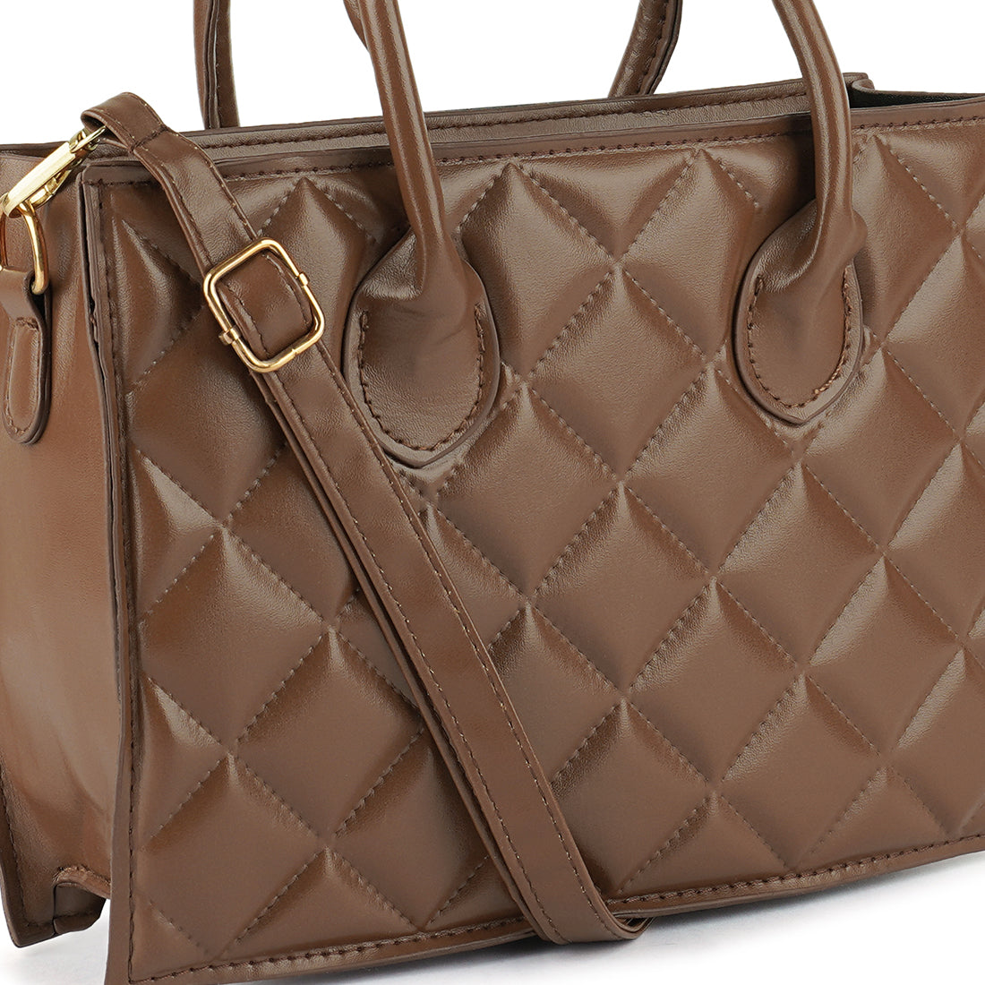 quilted structure hand bag#color_brown