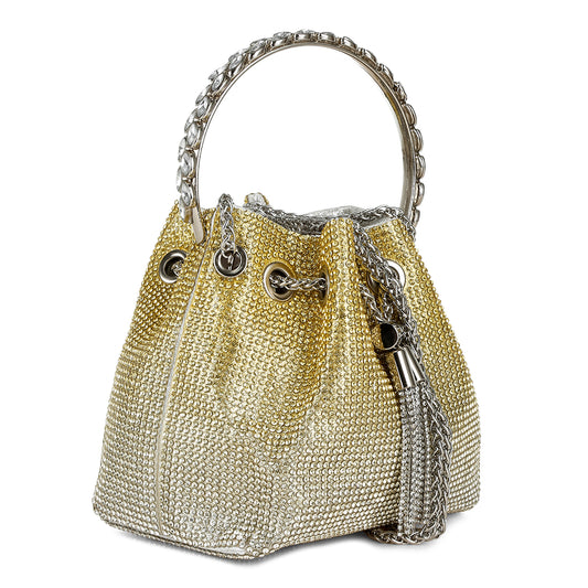 round handle rhinestone bucket bag#color_gold