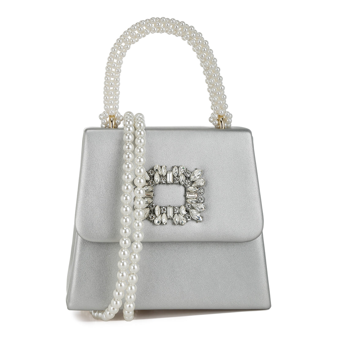 pearl top-handle diamante brooch bag#color_silver