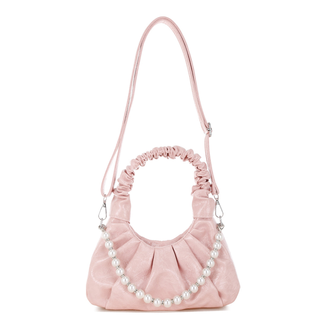 ruched handle crossbody bag#color_pink