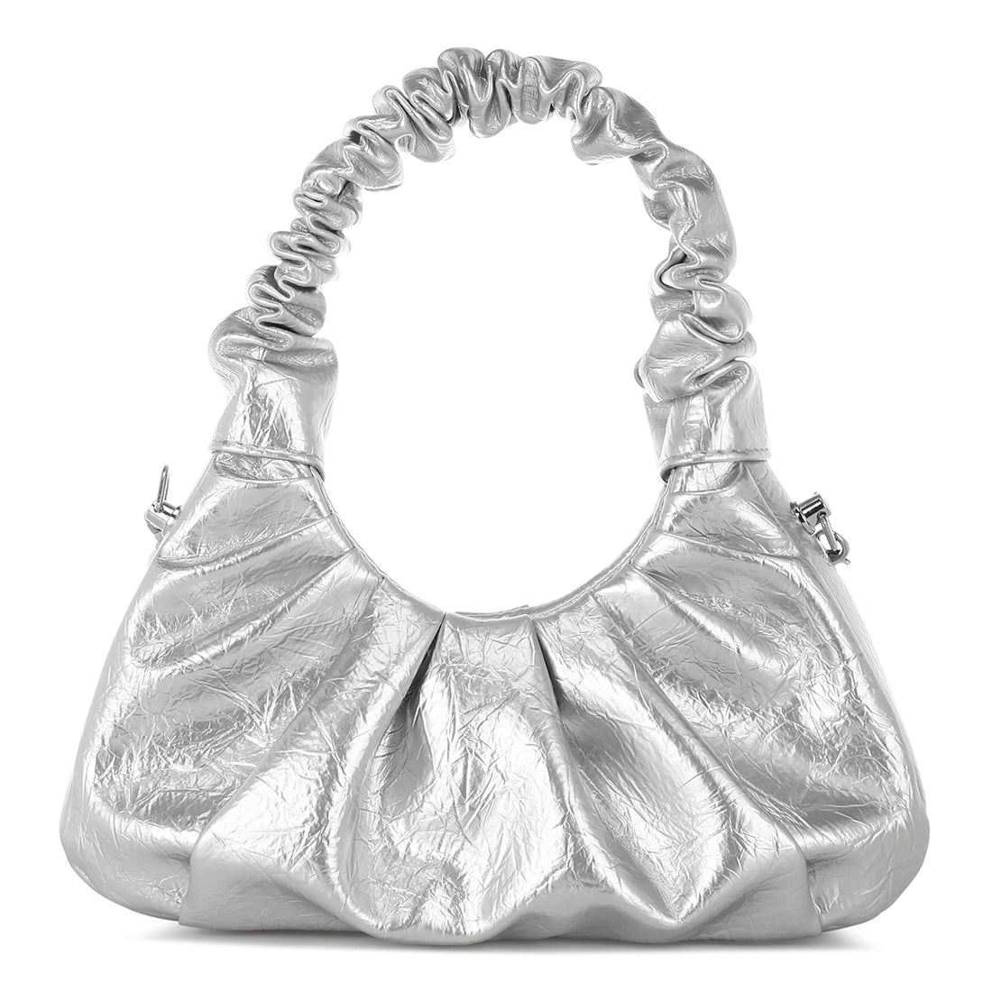 ruched handle crossbody bag#color_silver