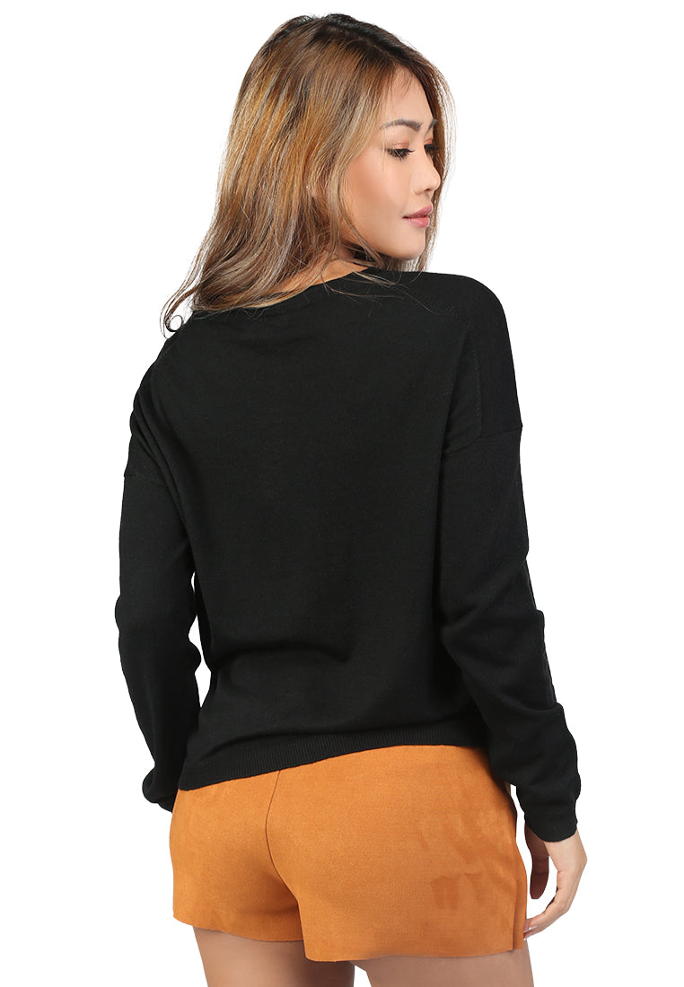 Black Crew Neck Knit Sweater