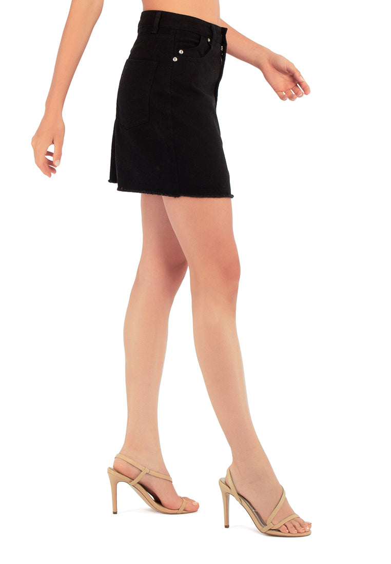 Black Split Front Denim Mini Skirt