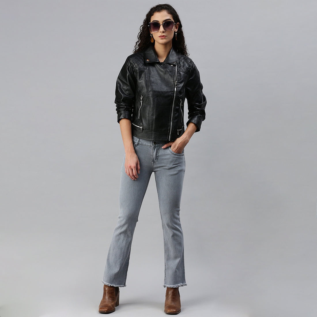 pu collared biker jacket#color_black