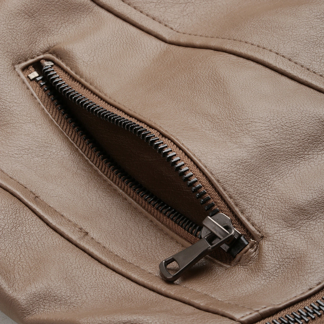 pu collared biker jacket#color_brown