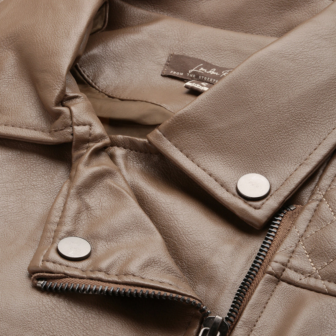 pu collared biker jacket#color_brown