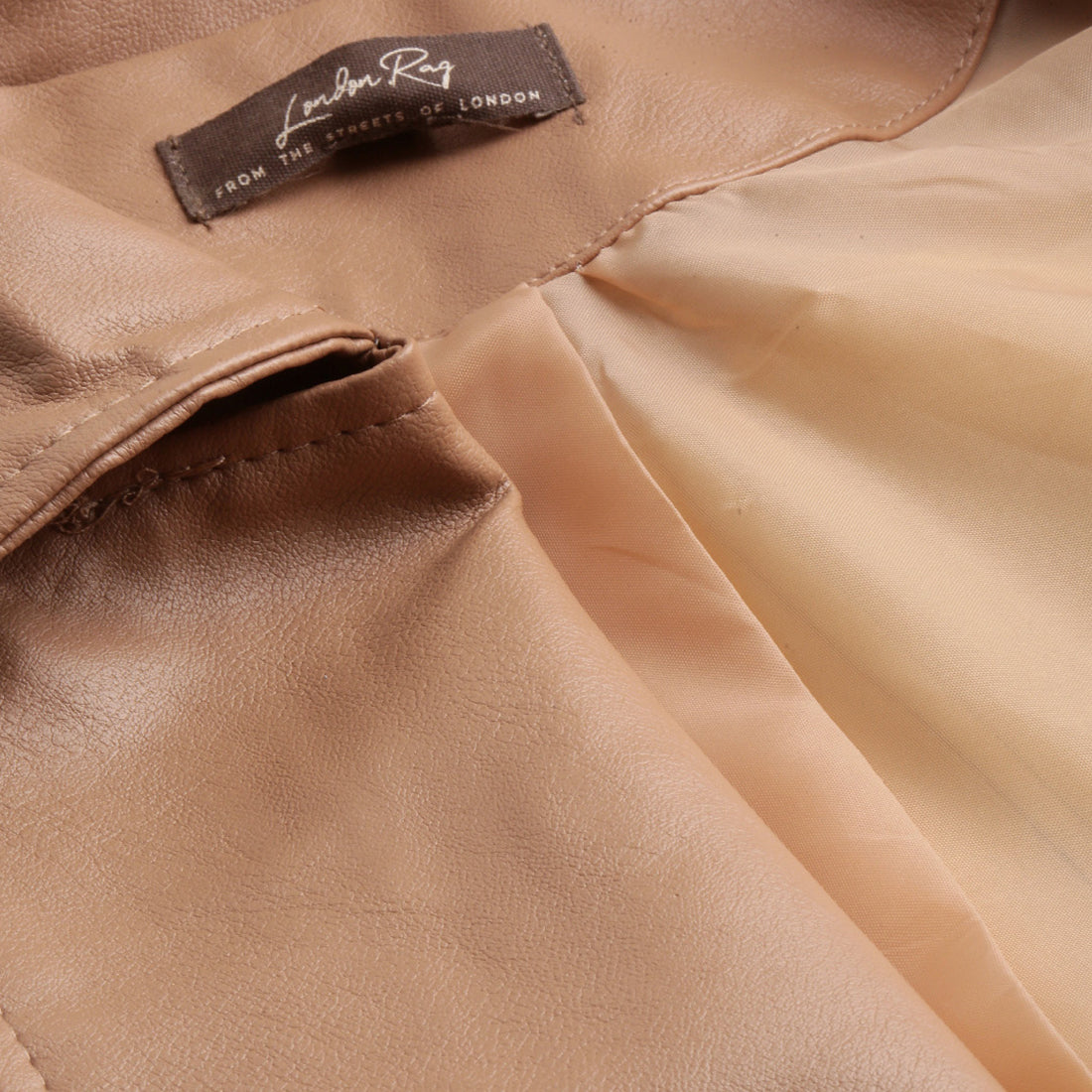 pu collared biker jacket#color_taupe