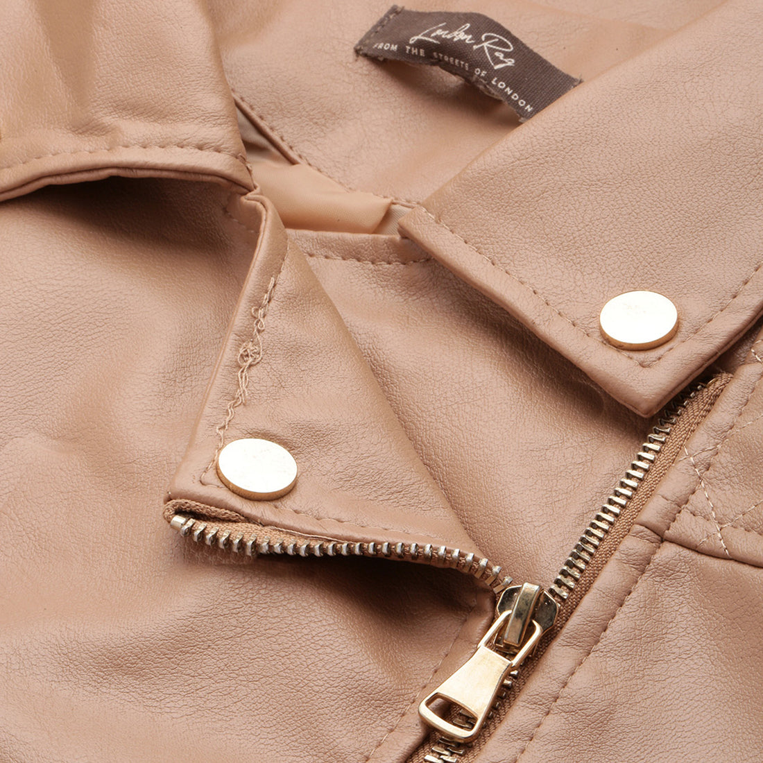 pu collared biker jacket#color_taupe
