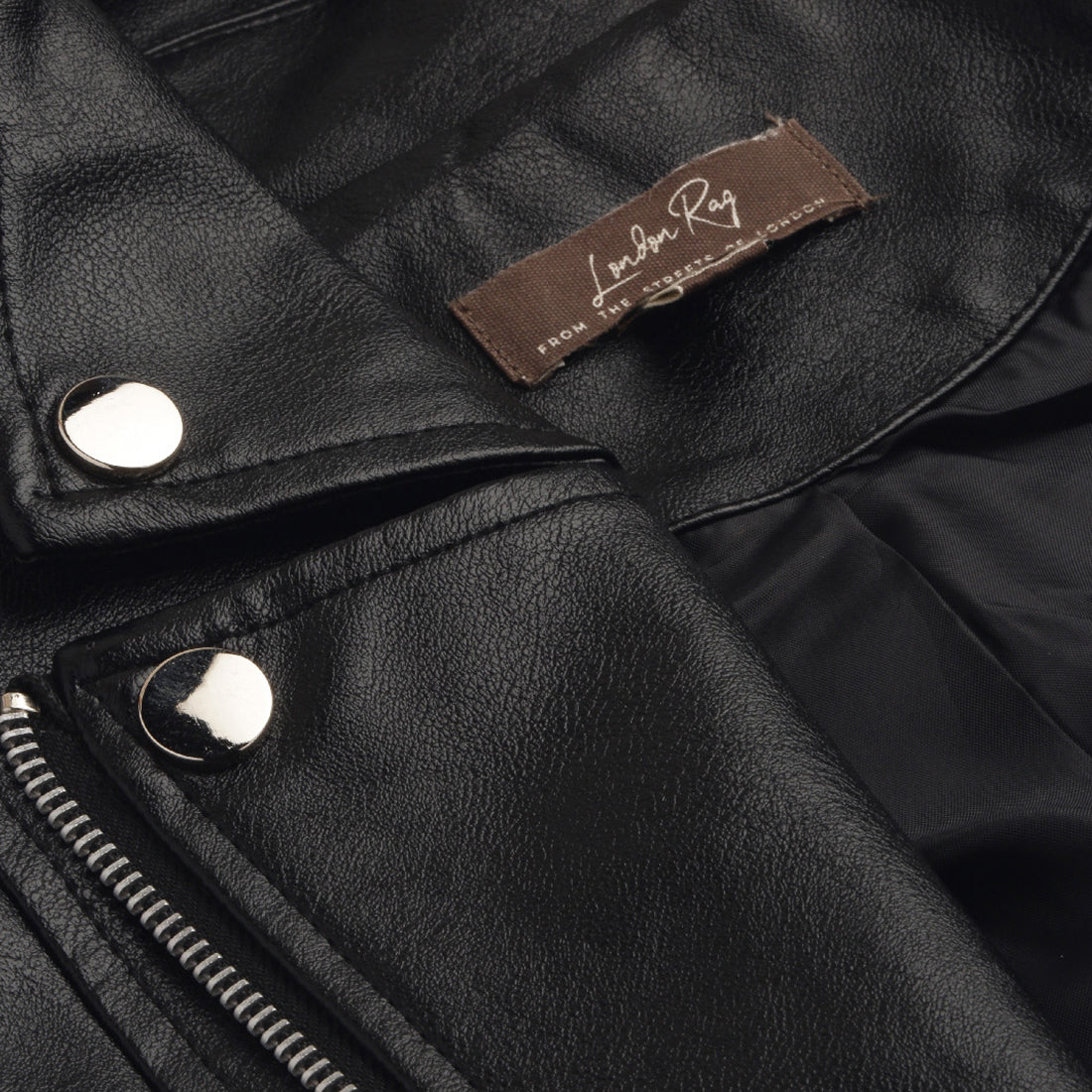 collared pu biker jacket#color_black