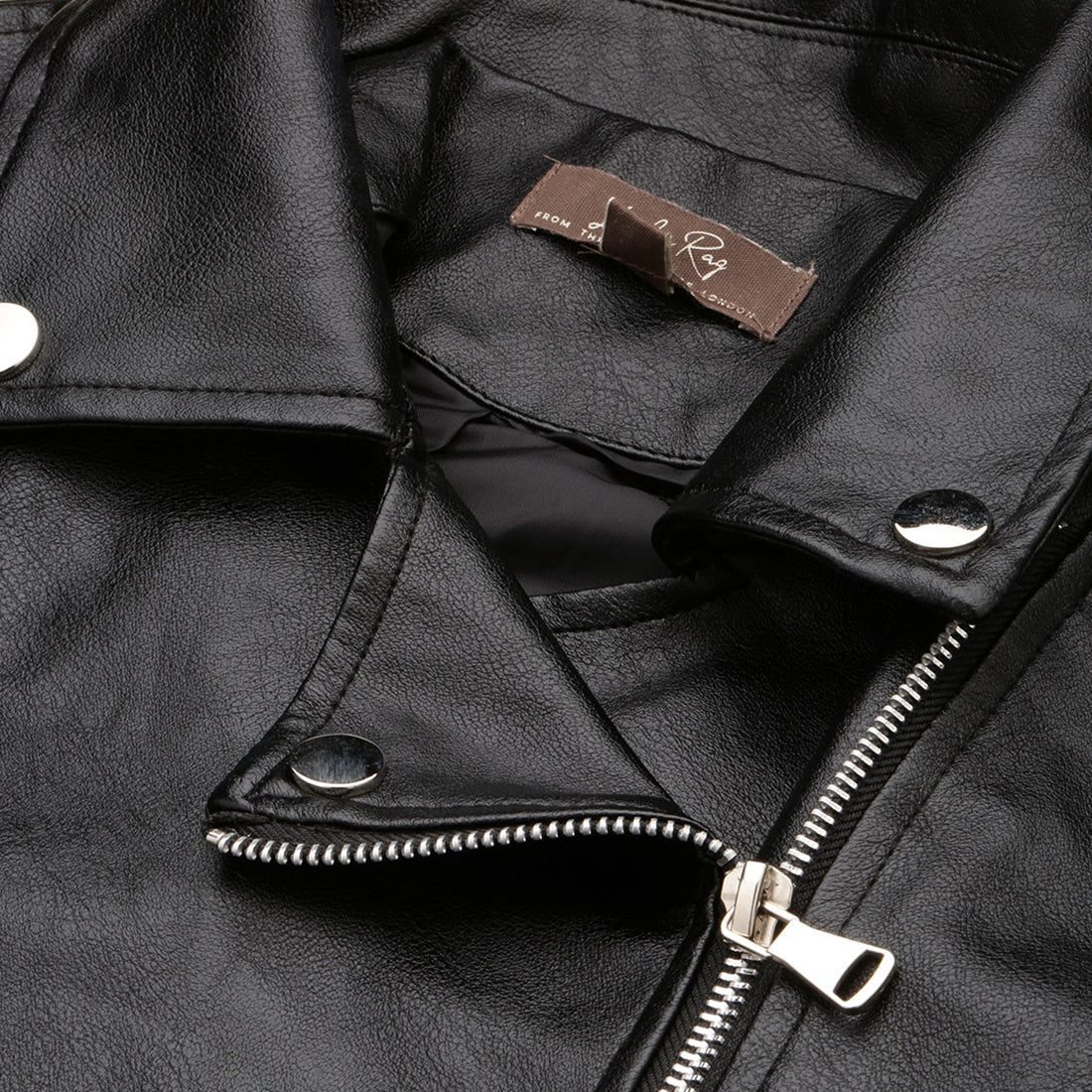 collared pu biker jacket#color_black