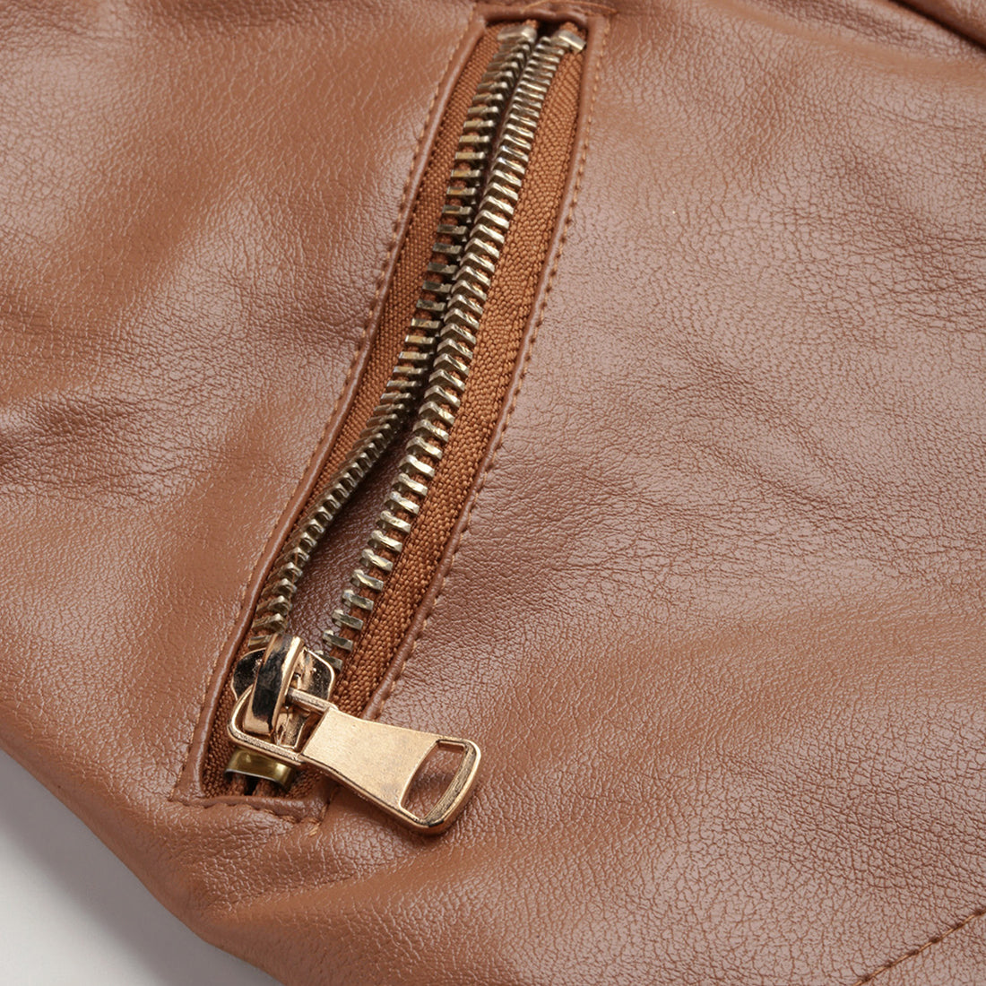 collared pu biker jacket#color_camel