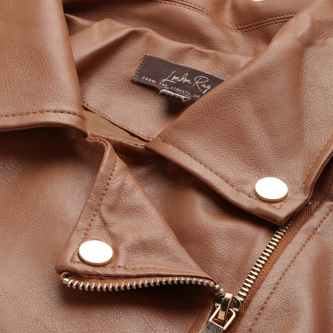 collared pu biker jacket#color_camel