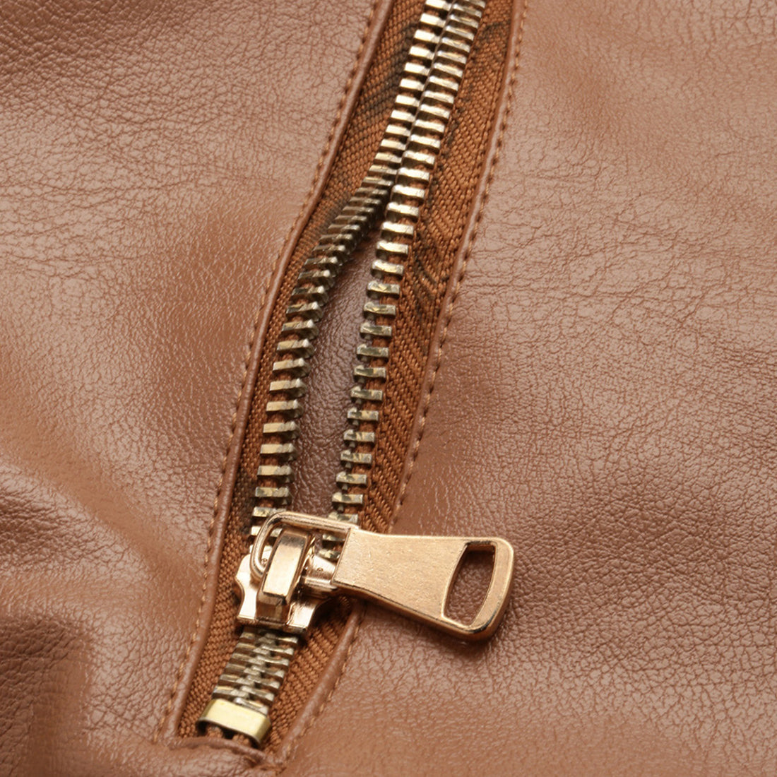 collared pu biker jacket#color_coffee