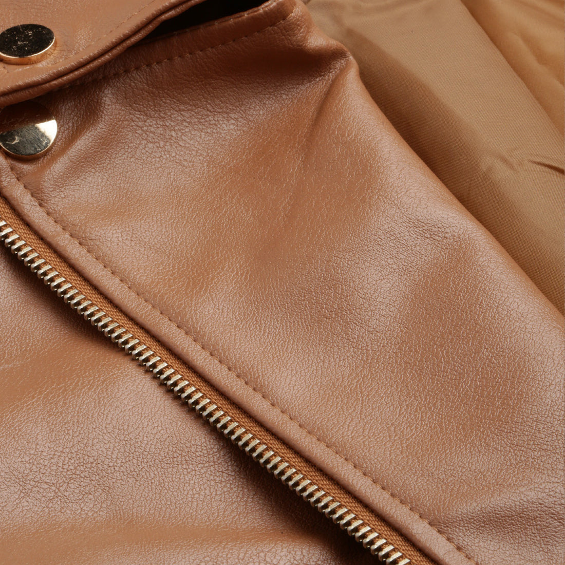 collared pu biker jacket#color_coffee