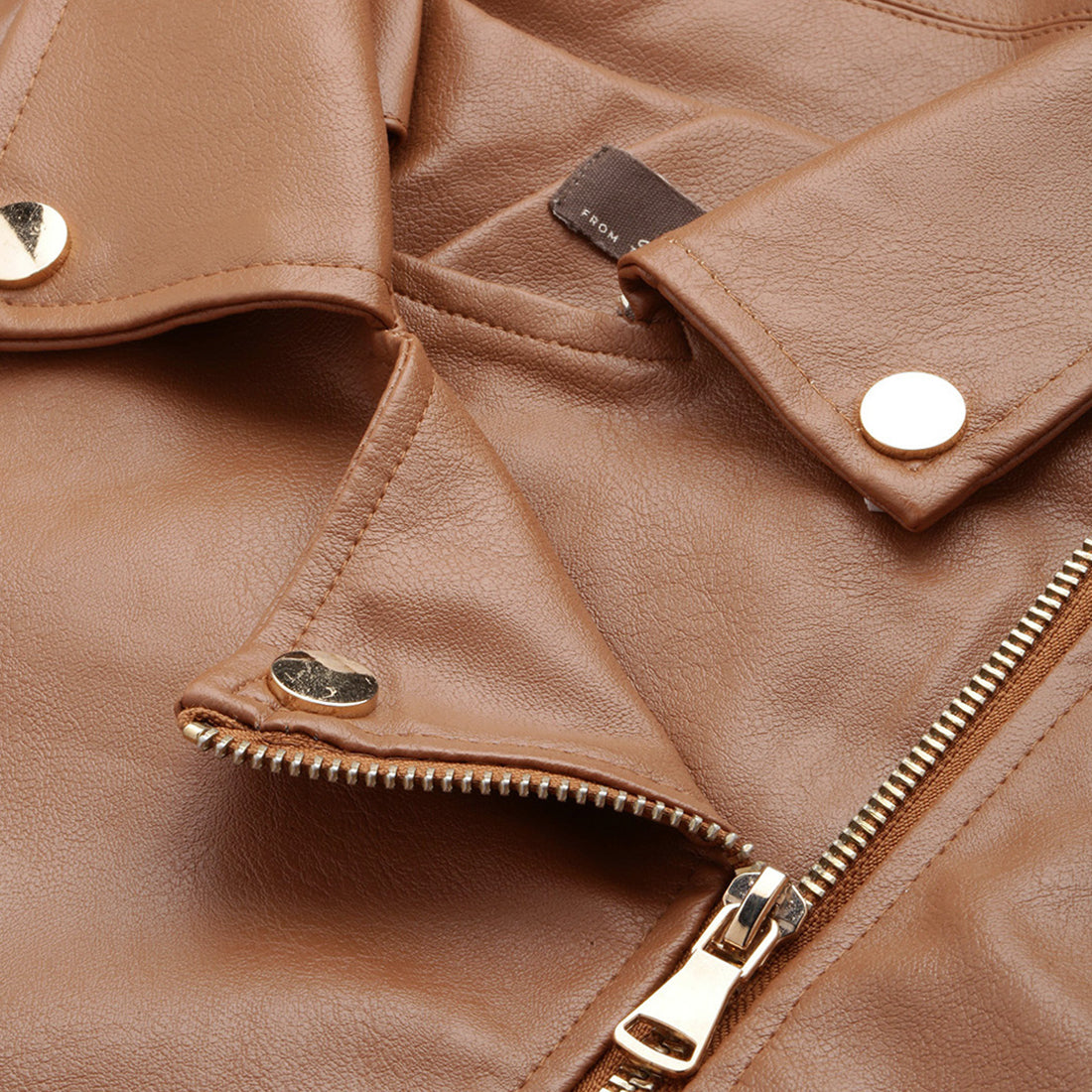 collared pu biker jacket#color_coffee