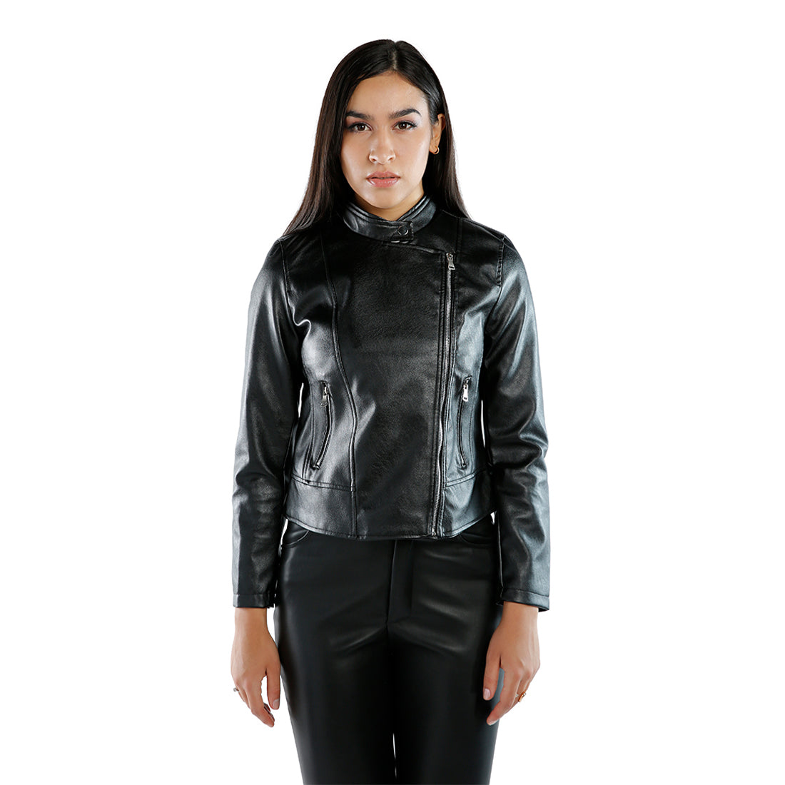 pu biker jacket#color_black
