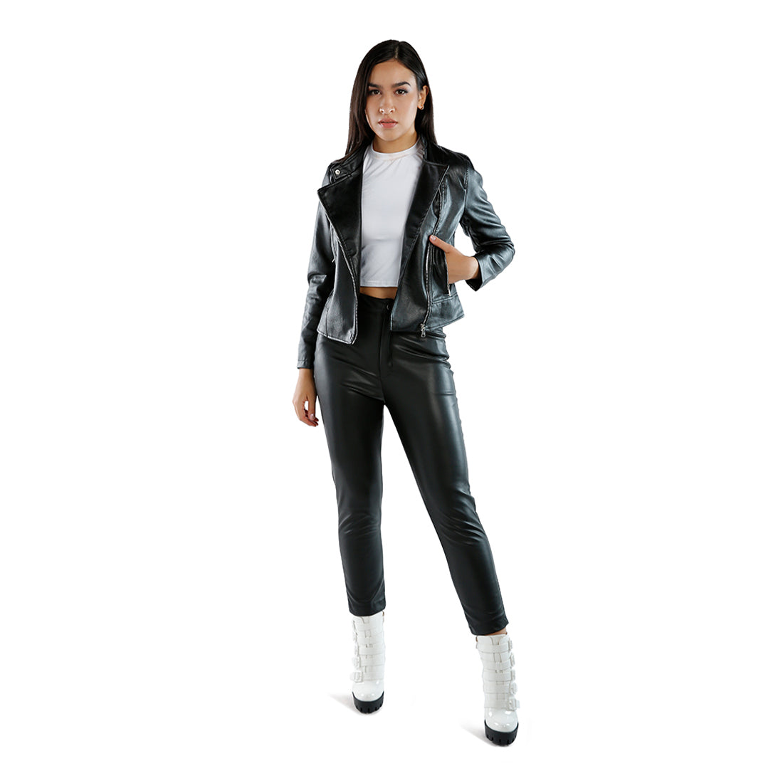 pu biker jacket#color_black