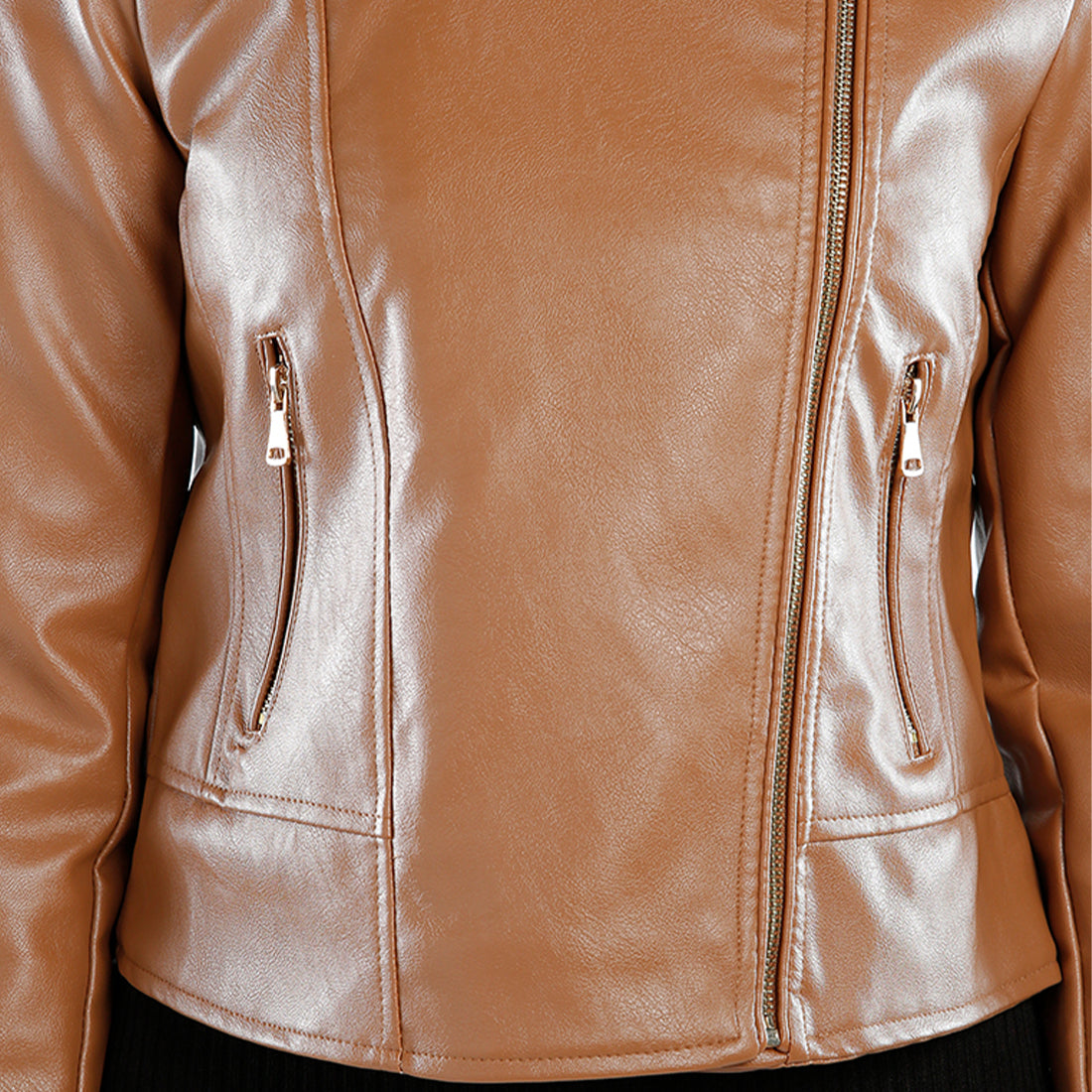 pu biker jacket#color_camel