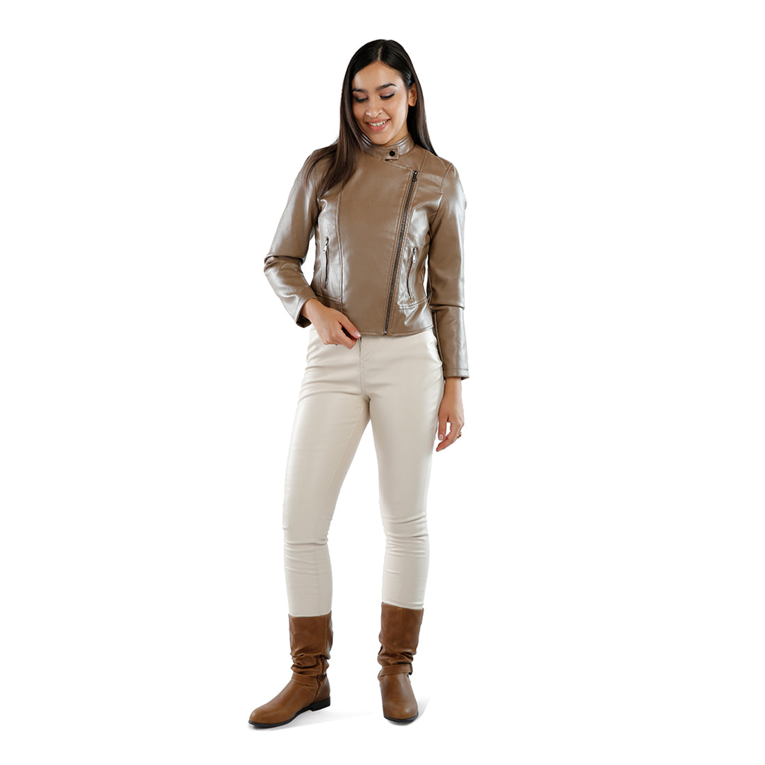 pu biker jacket#color_coffee