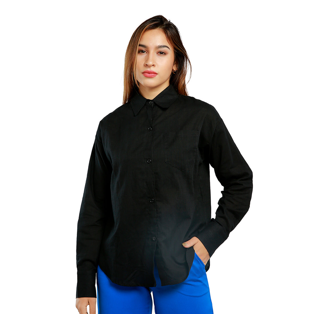 basic cotton collared shirt#color_black