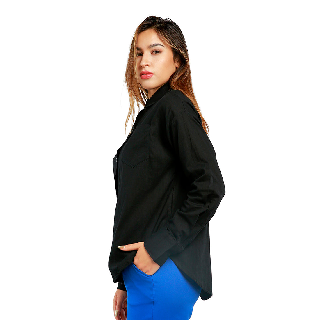 basic cotton collared shirt#color_black