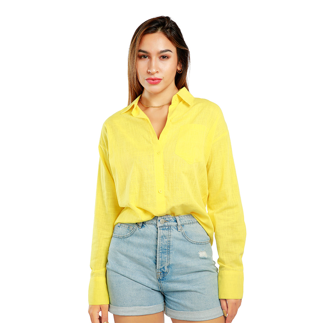 basic cotton collared shirt#color_yellow