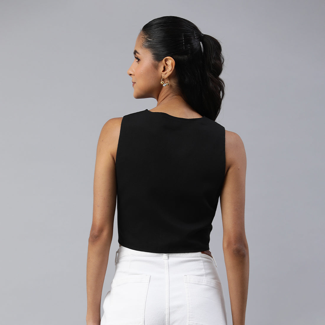 casual button down vest#color_black