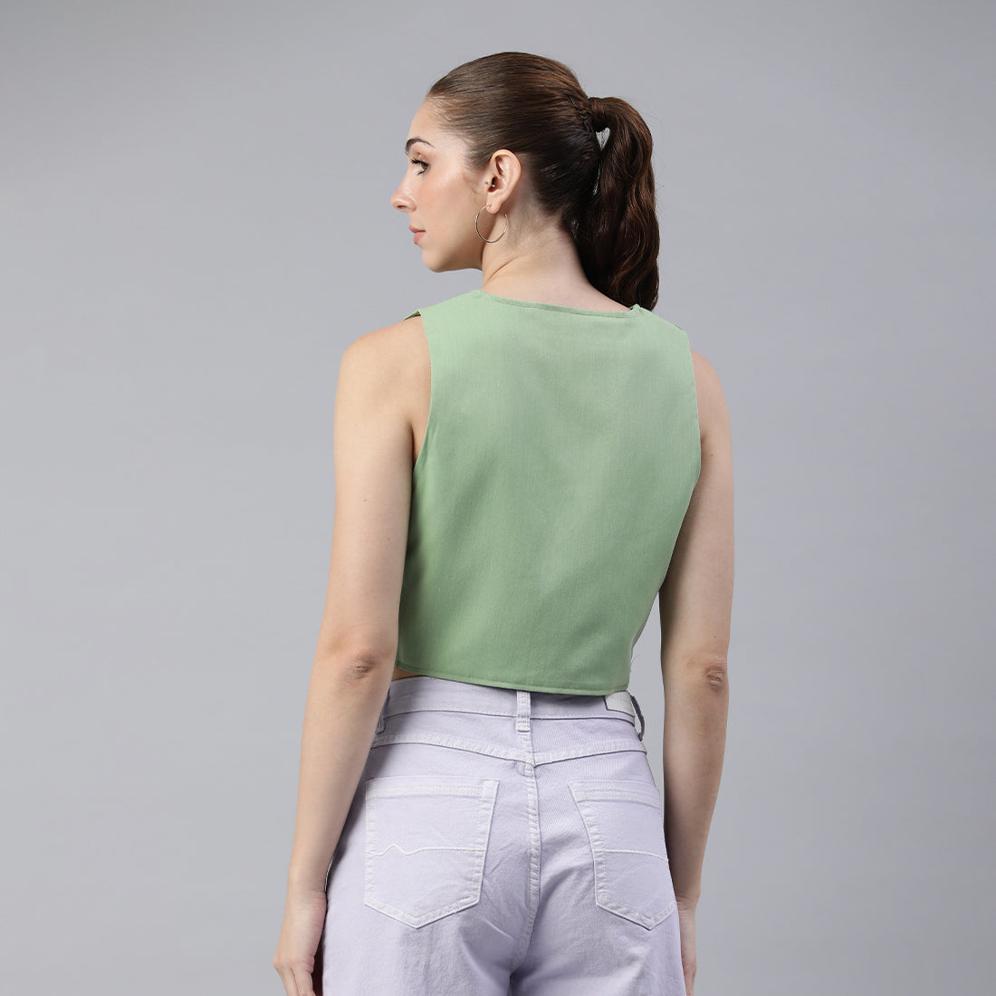 casual button down vest#color_green