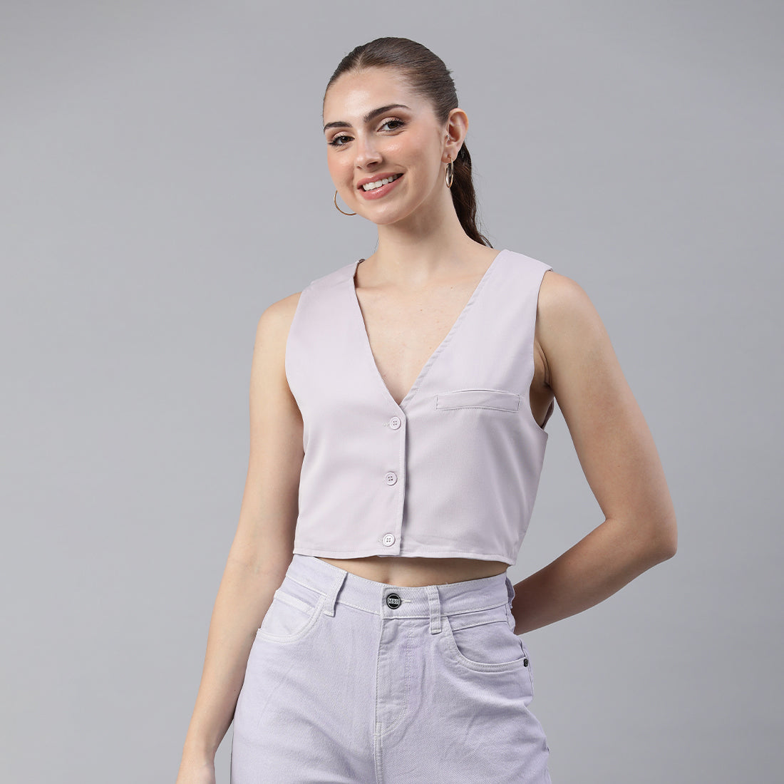 casual button down vest#color_purple