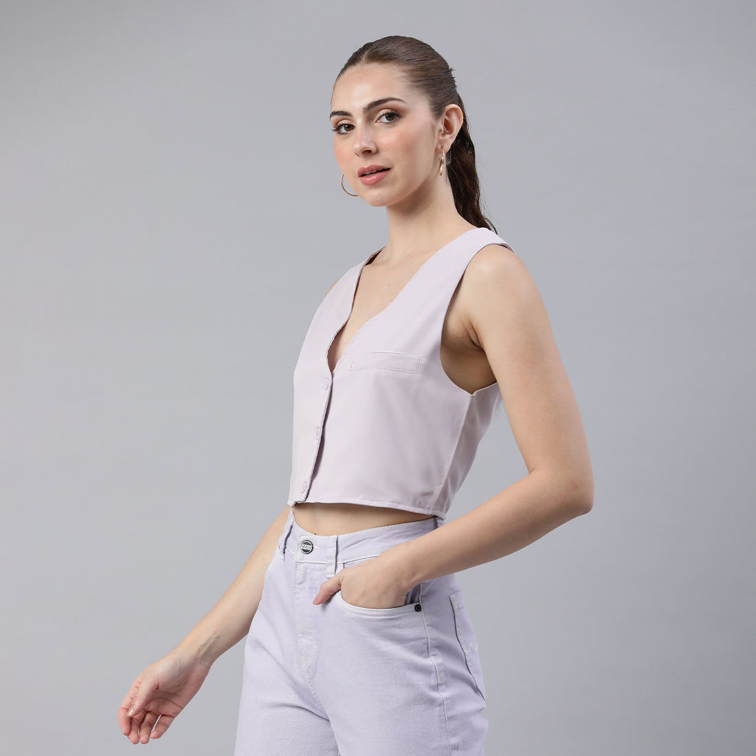 casual button down vest#color_purple