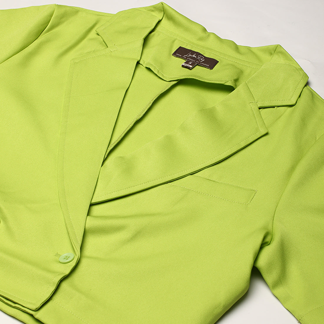 short sleeved cropped blazer jacket#color_lime-green