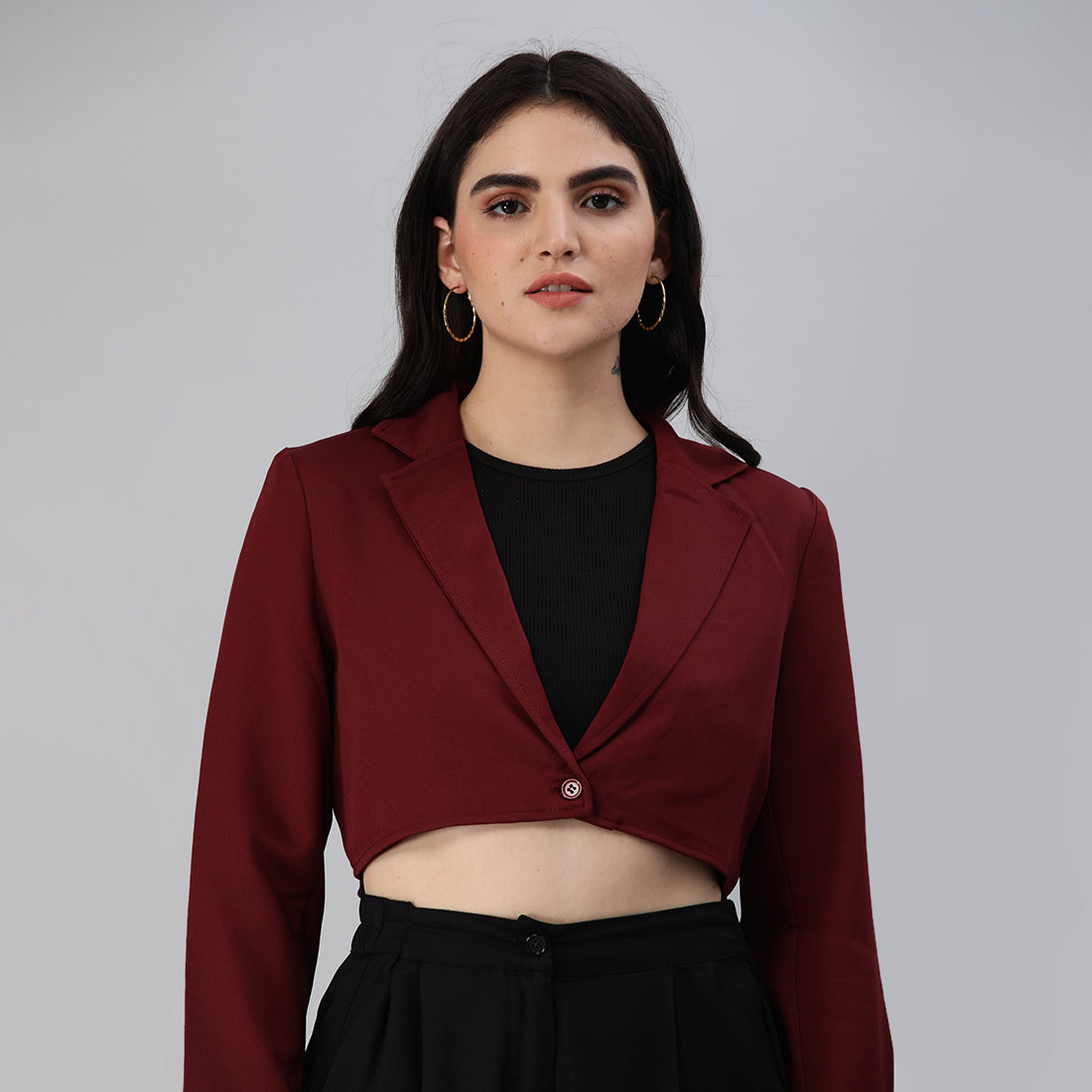 cropped tailored blazer#color_burgundy