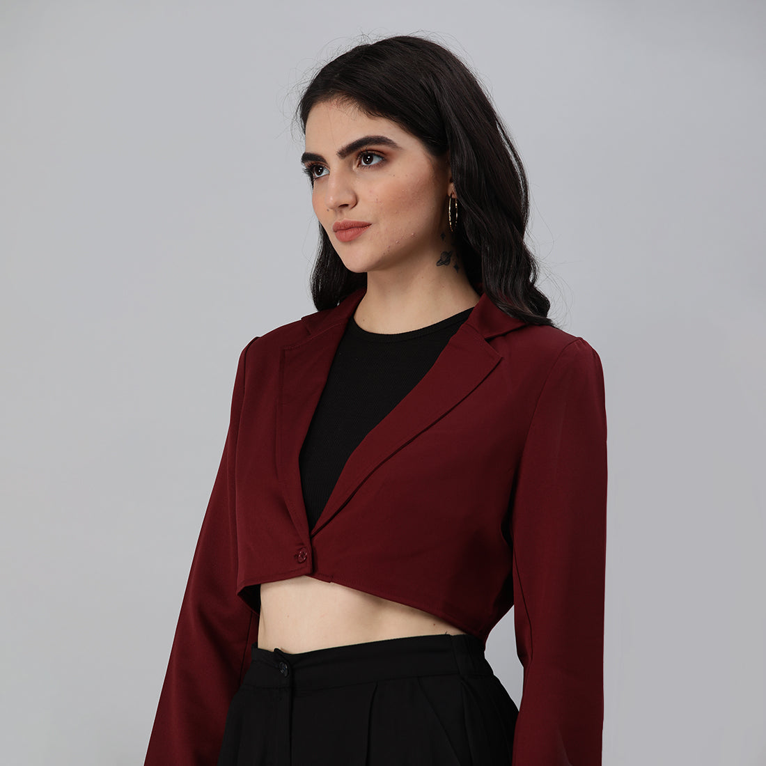 cropped tailored blazer#color_burgundy