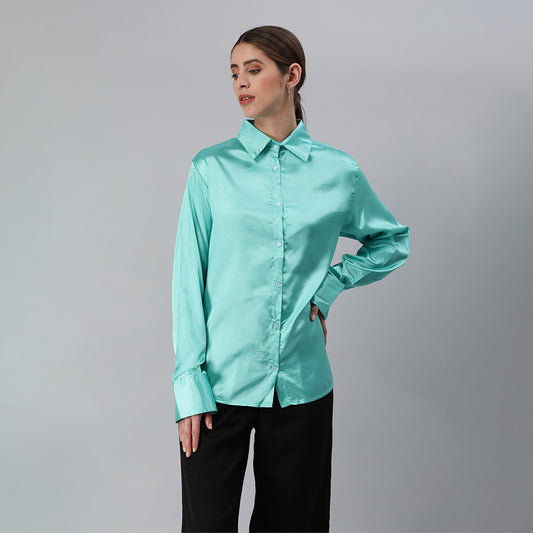 long sleeve satin shirt#color_aqua-blue 