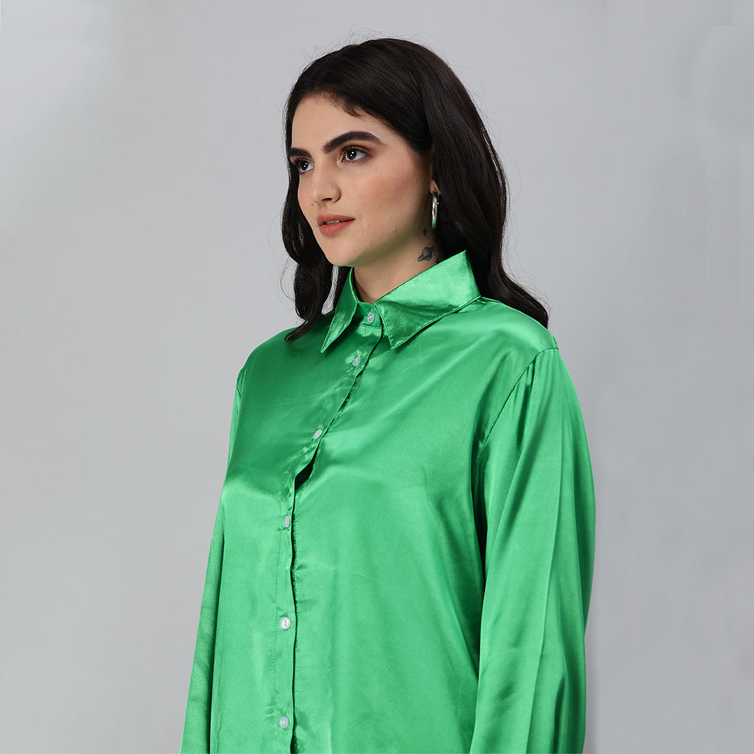 long sleeve satin shirt#color_green