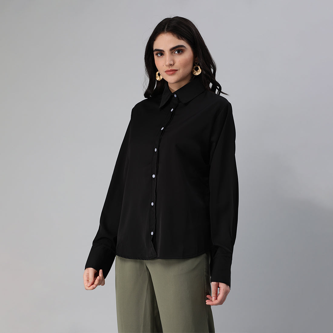 basic long sleeved collared shirt#color_black