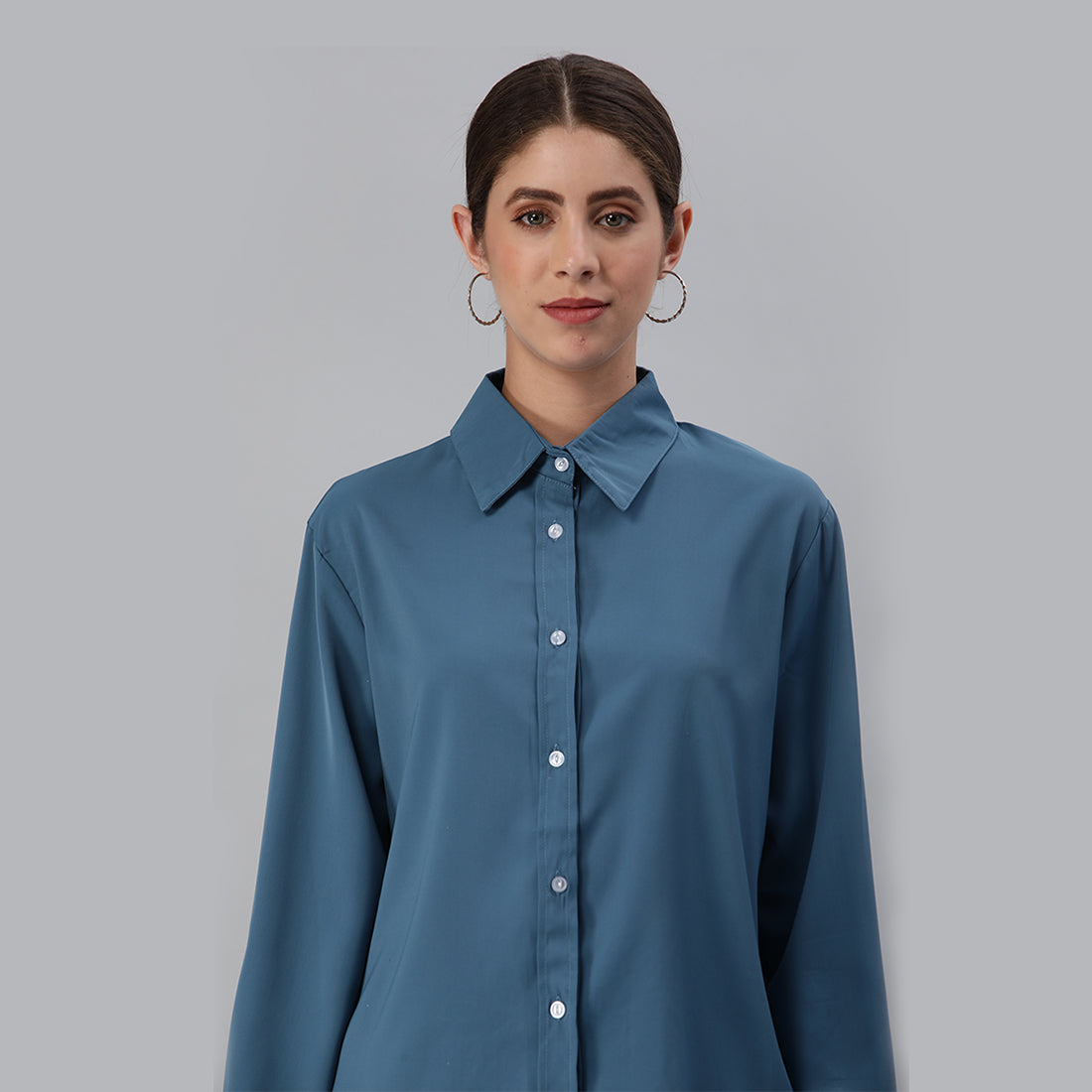 basic long sleeved collared shirt#color_navy