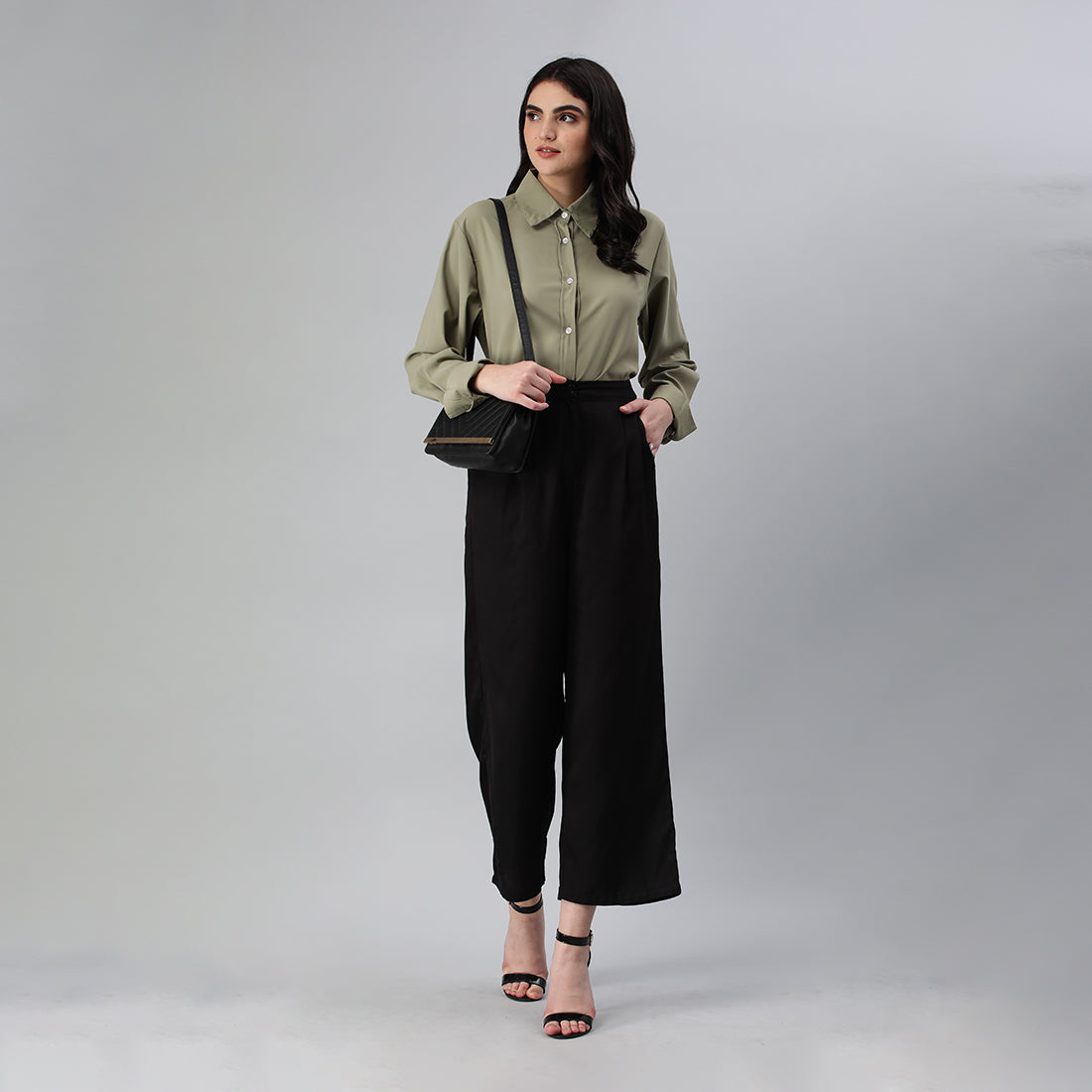 basic long sleeved collared shirt#color_olive