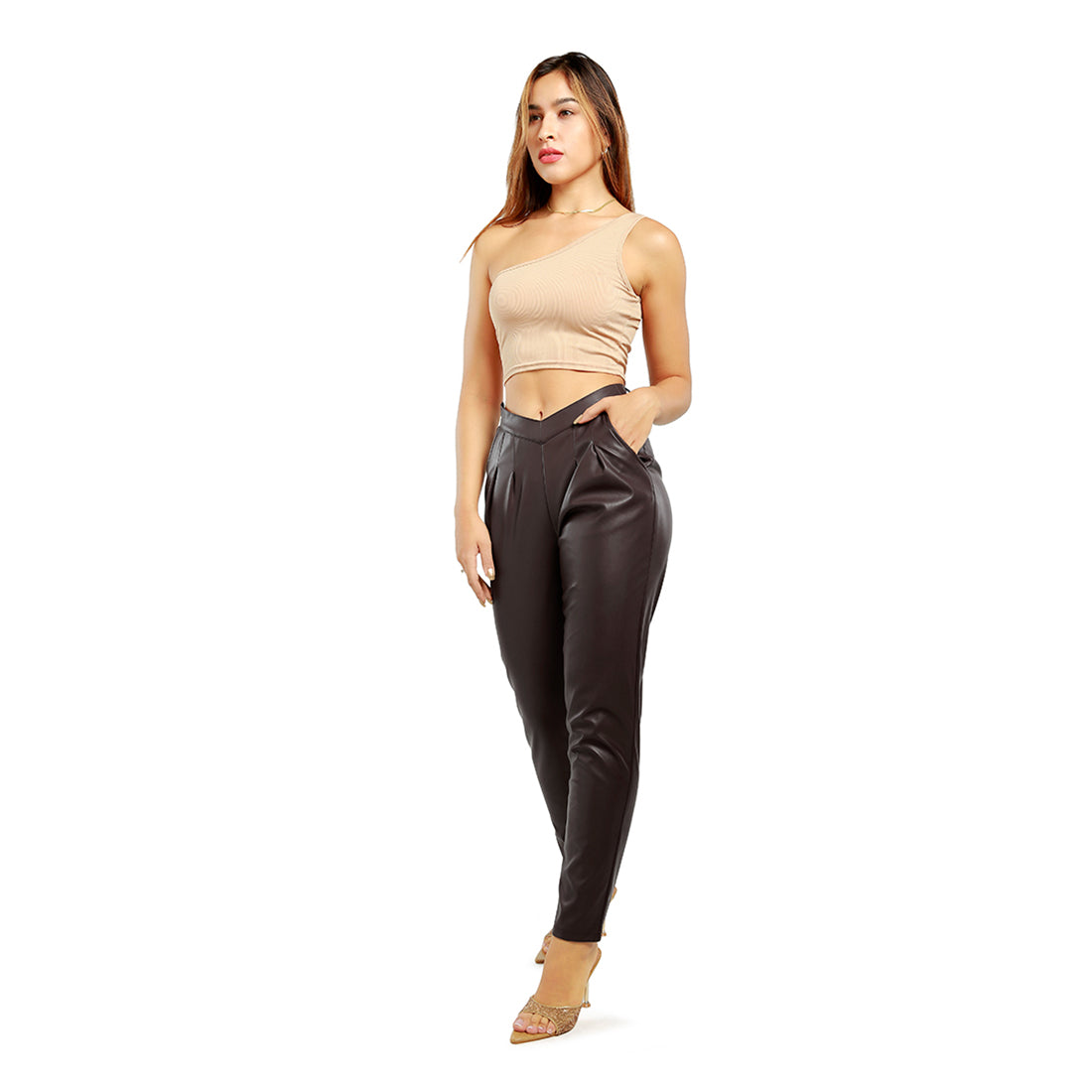 Chocolate Pleated PU Pants
