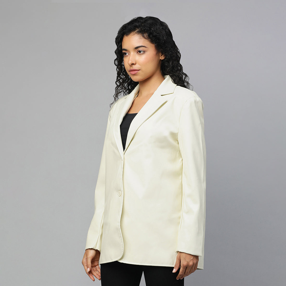 Cream Basic Button Down Blazer