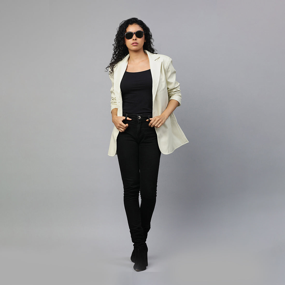 Cream Basic Button Down Blazer