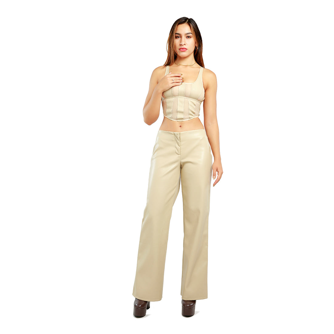 flared trousers#color_beige