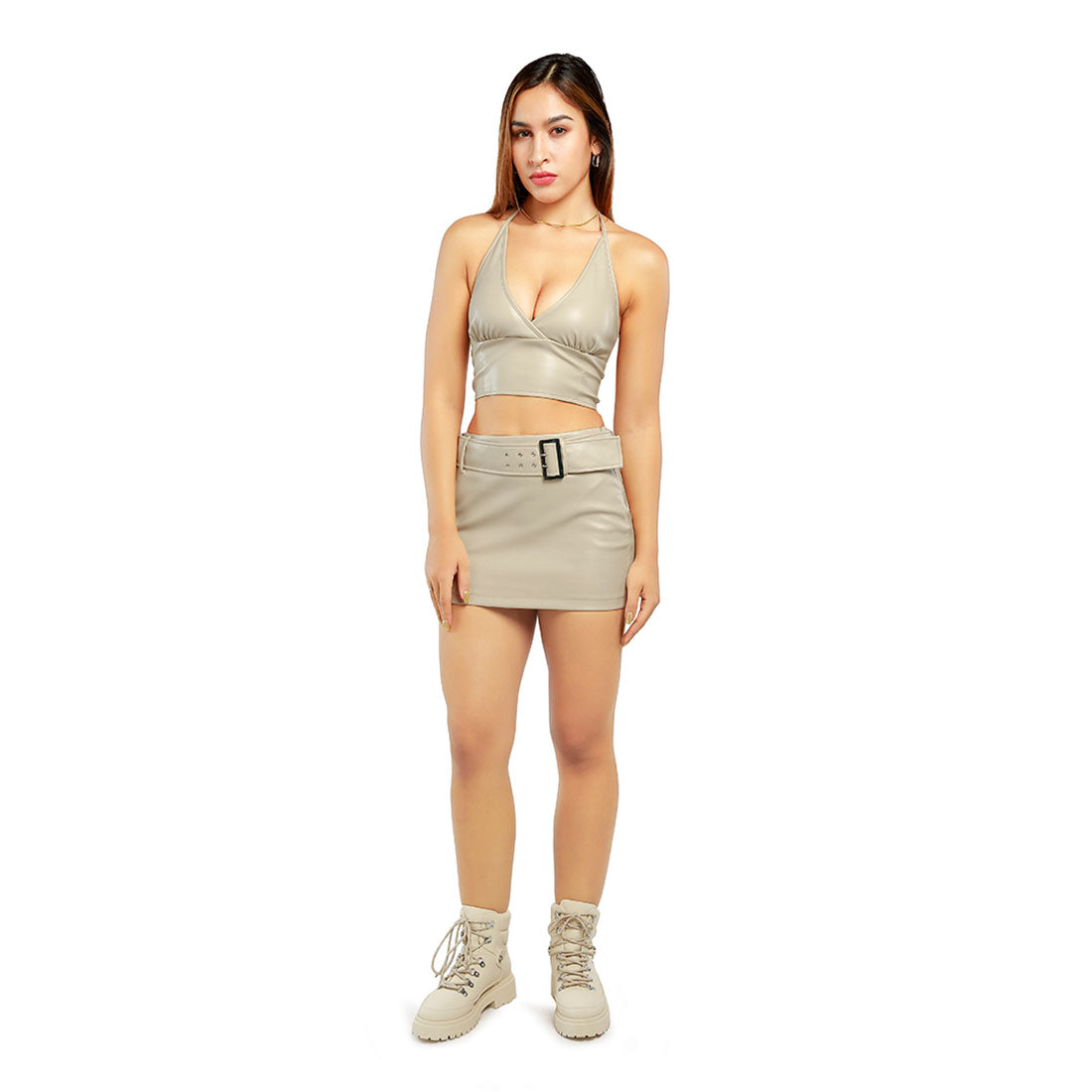 sleeveless knot halter top#color_taupe