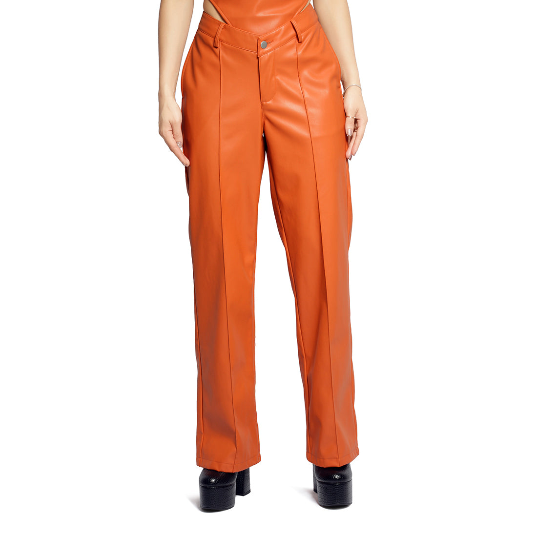 low waist flare pants#color_orange