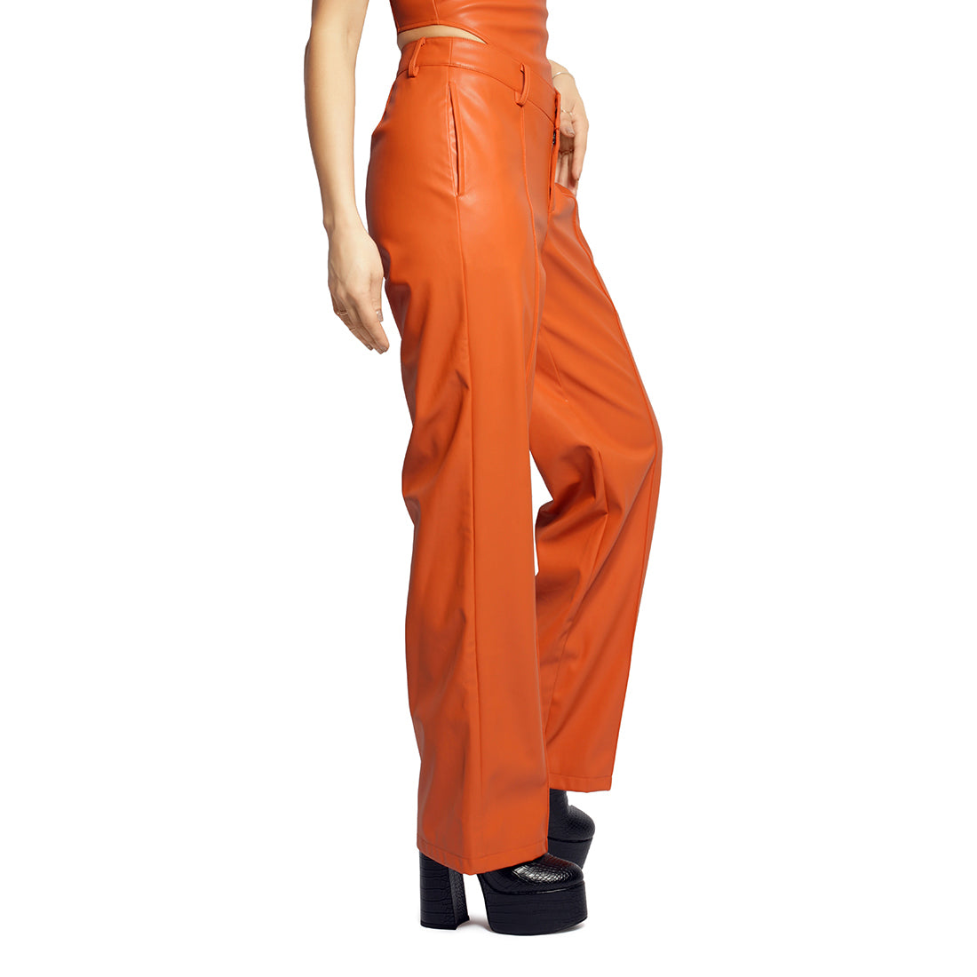 low waist flare pants#color_orange