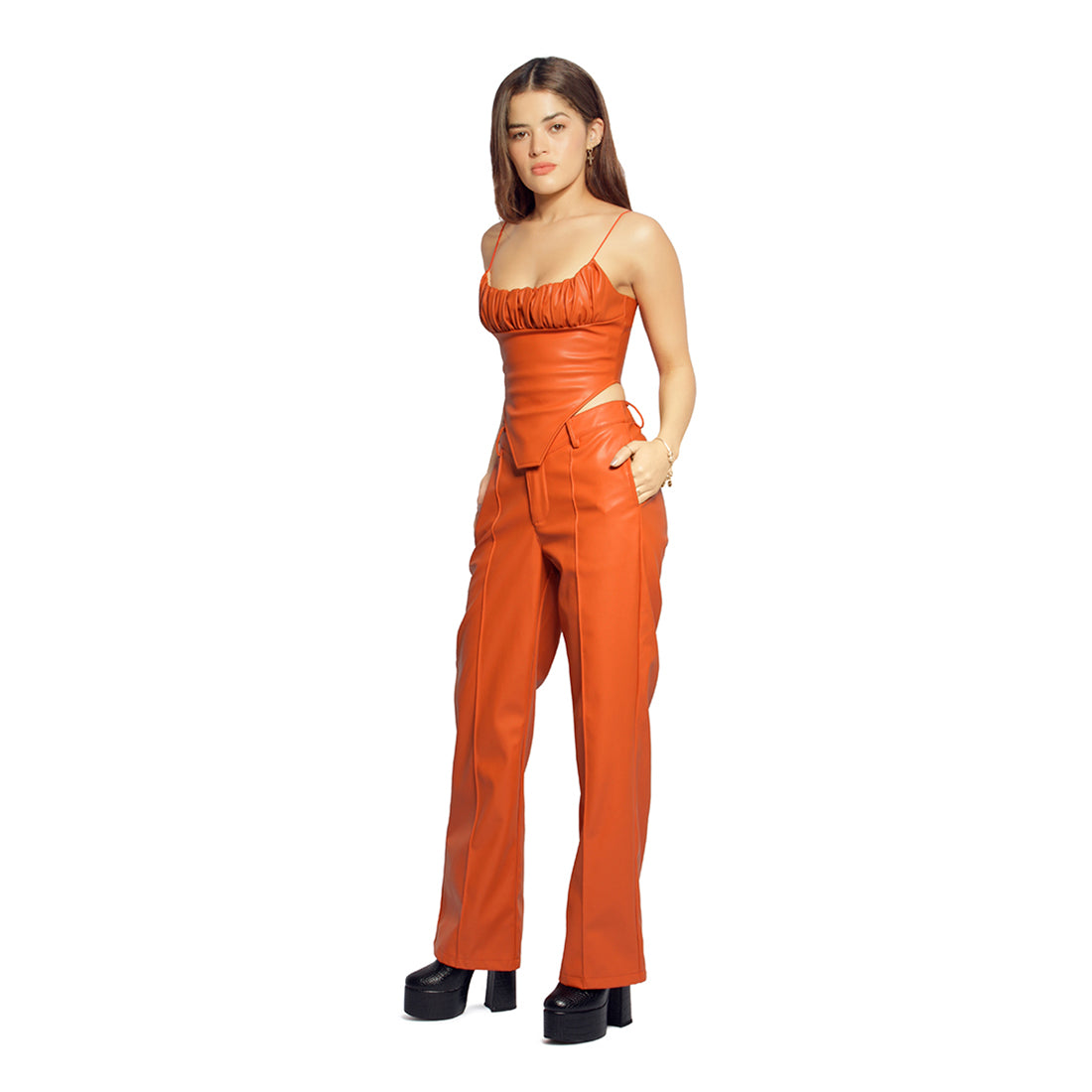 low waist flare pants#color_orange