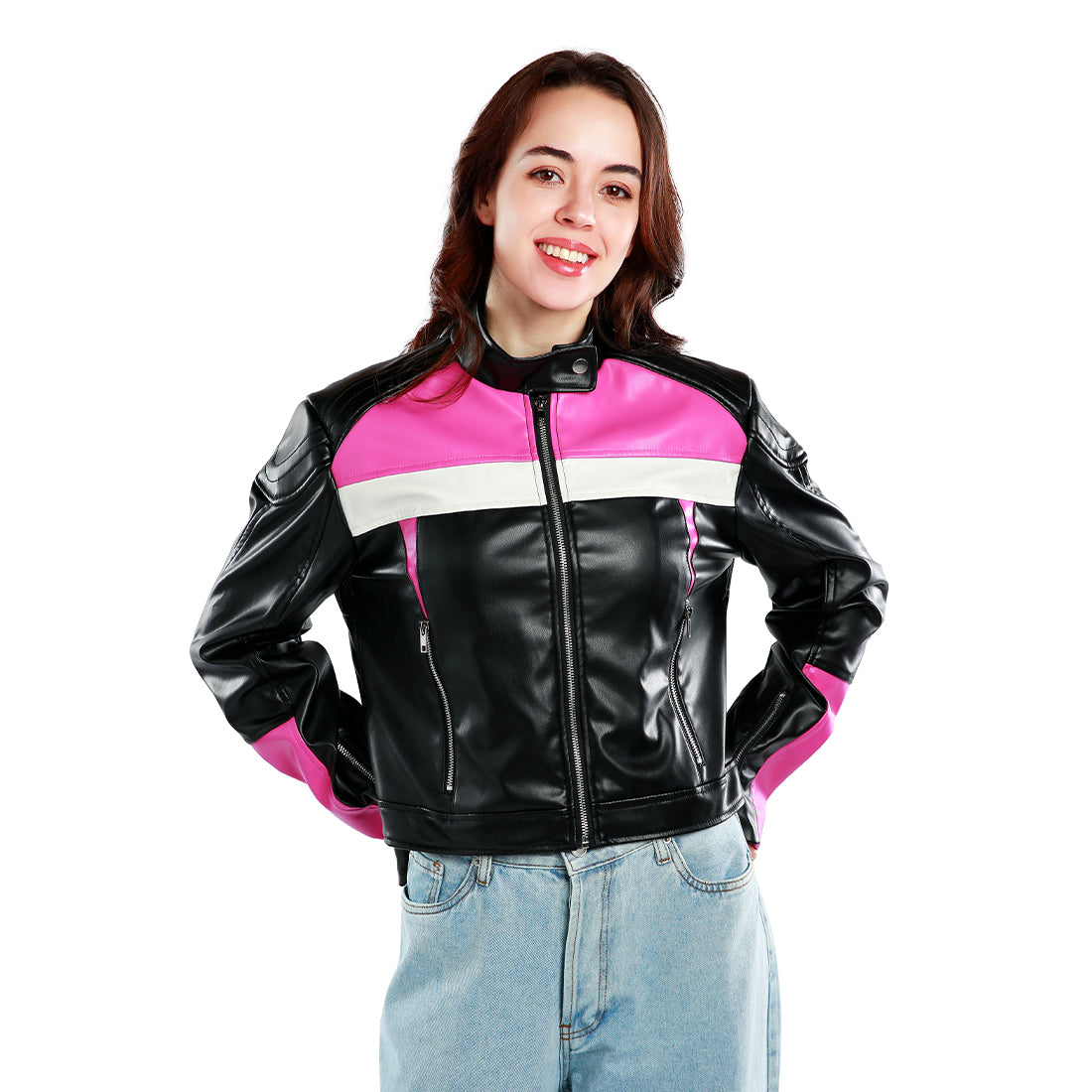 Color Block Biker Jacket