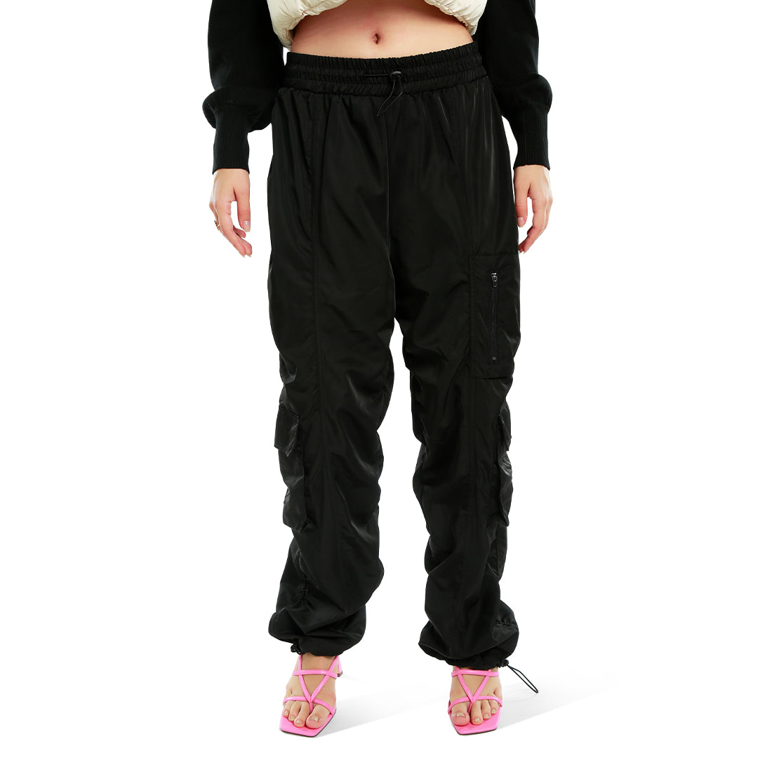 Mid-Rise Drawstring Parachute Pants